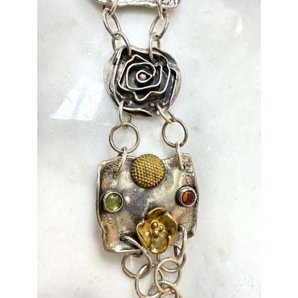 VTG Estate Sherry Tinsman Sterling Silver Bracelet W/ Amethyst & Amber Stones - Picture 3 of 7